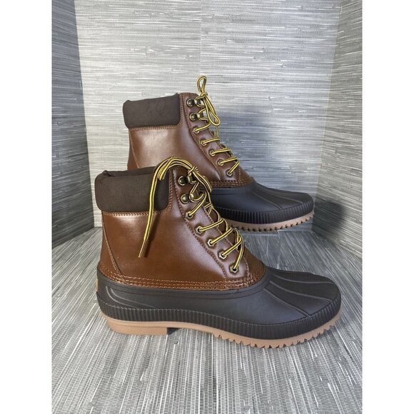 Tommy Hilfiger Mens Collins 2 Duck Rain Boots Brown Lace Up Padded Collar 13 New - Picture 1 of 10